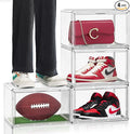EDS FAM 4 Pack Large Acrylic Shoe Boxes Sneaker Storage for Sneakerheads Clear Plastic Stackable Boot Shoe Collectibles Display Case, Size 13