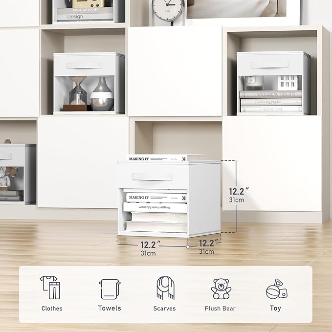 DIMJ Cube Bins, 12.2-Inch Storage Bins Cubes with Window, 6 Packs Collapsible Storage Bins with Handles, Closet Storage Baskets for Organizing Living Room, Office, 6 Pack,White