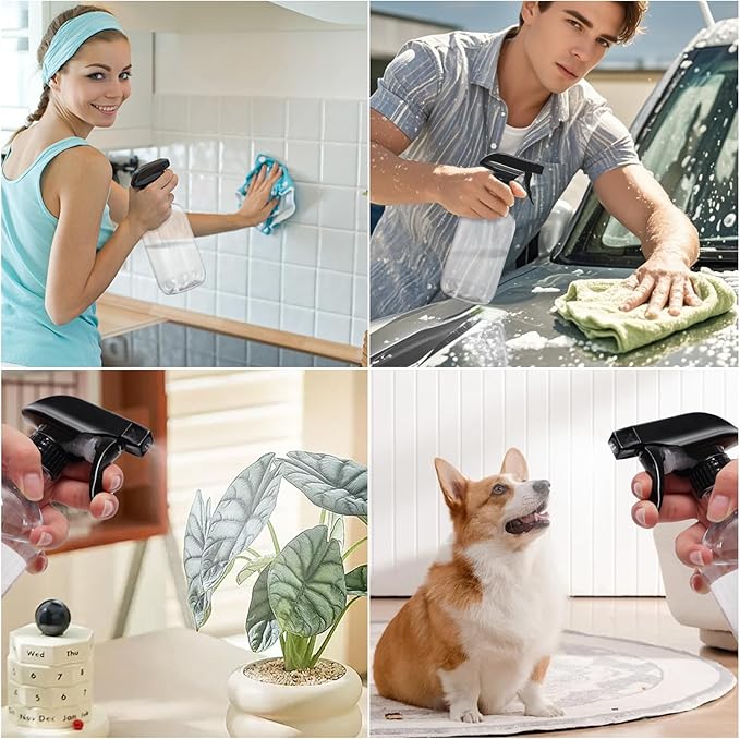 Cleaning Spray Bottles for Plants Misters Inside, 2 Pack 16.9 oz Squirt, Water Spray Bottle Mist Sprayer, No Leak Hair Mister Empty with Adjustable Nozzle (Transparent)