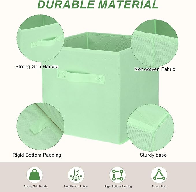 uxcell 3Pcs Fabric Storage Bins, 11 Inch Cube Storage Bin Foldable Storage Cube Organizer Bins with Handles for Shelf Closet, Nursery Home, Bedroom(Light Green)