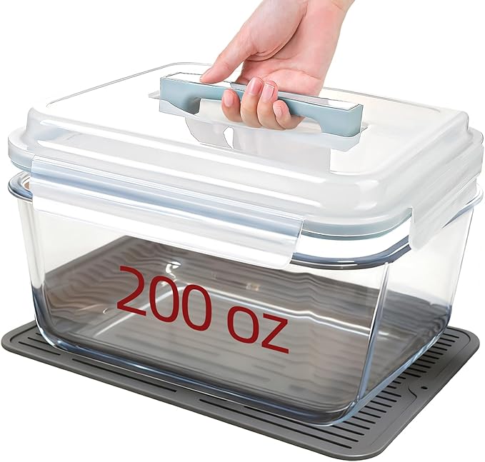 Large Glass Storage Containers with Lids, Extra Large Glass Food Containers for Rotisserie Chicken/Turkey and Potluck, Giant Watermelon Container, XL Big Bowl Freezer Storage Container Airtight 200oz