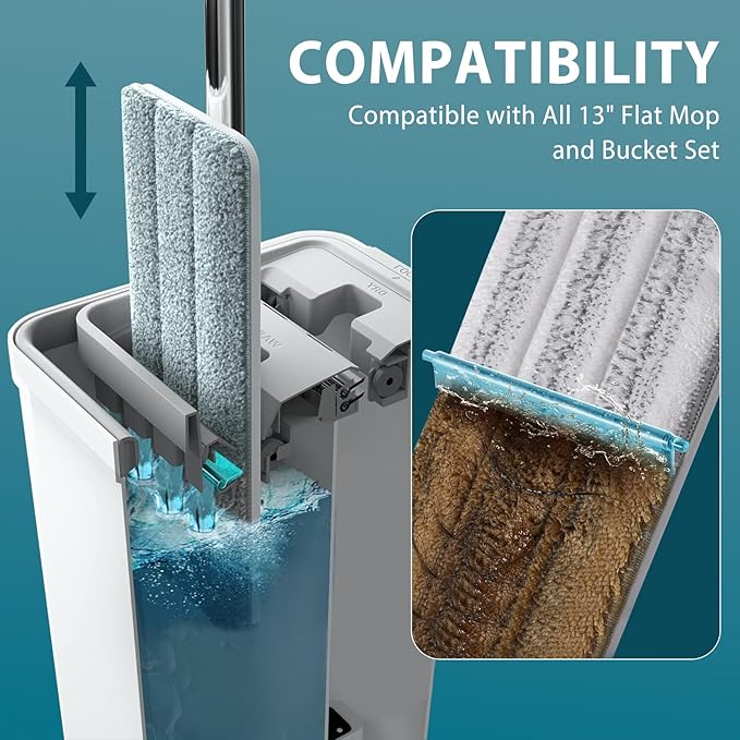 Mop Replacement Pads Compatible with JOYMOOP Flat Mop or Mop Bucket Set - Microfiber Flat Mop Pads for All 13" X 4.9" Squeeze Flat Floor Mop - Washable Mop Head Replacement (3+3 Pack)