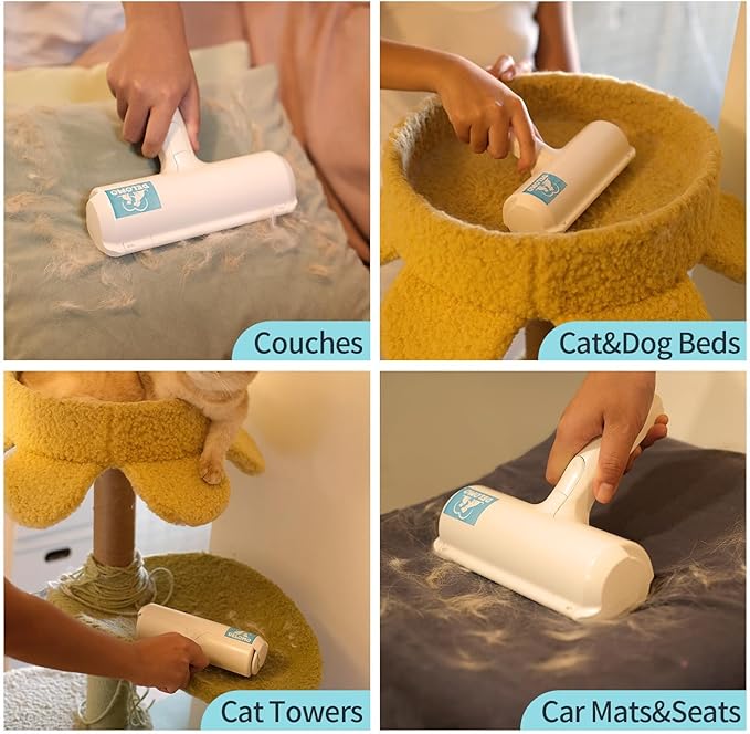 DELOMO Pet Hair Removal Tool: Reusable Lint Roller for Pet Hair, Pet Hair Remover with Built-in Fur Bin, Self-Cleaning Cat and Dog Hair Remover for Couch, Furniture, Bed, Car, Carpet, Clothes