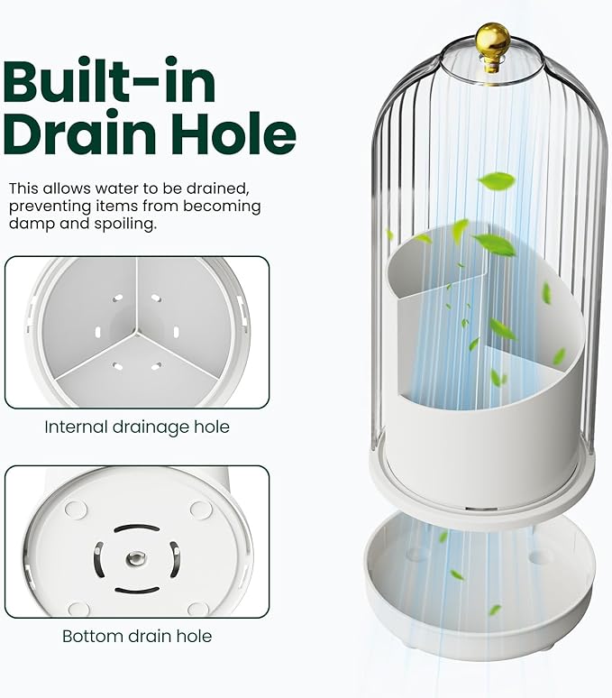 Dustproof Toothbrush Holders for Bathrooms, with Cover, 180° Rotating Door, Three-Slot Design, Bottom Drainage, Bathroom Counter Organizer, Suitable for Rv Travel, and Cosmetic Storage, White