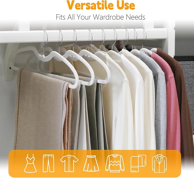 30 Pack Velvet Hangers, Short Neck Non Slip Slim Hangers with 360° Swivel Hook, Space Saving Clothes Hangers for Shirts, Dresses, Sweaters, White