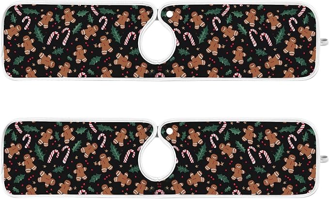 2 Pack Faucet Splash Catcher Gingerbread Candy Cane Sink Mat for Faucet Absorbent Kitchen Splash Guard Drip Catcher for Farmhouse Barthroom Bar, S