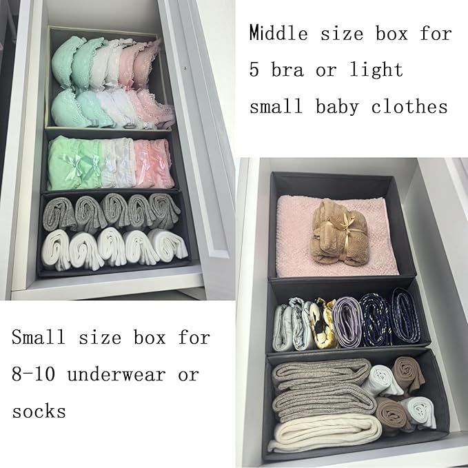 Drawer Organizer Set of 4 Beige - Fabric Storage Bins for Clothes, Underwear, Socks & Bras - 11" Dresser Dividers for Bedroom Closet