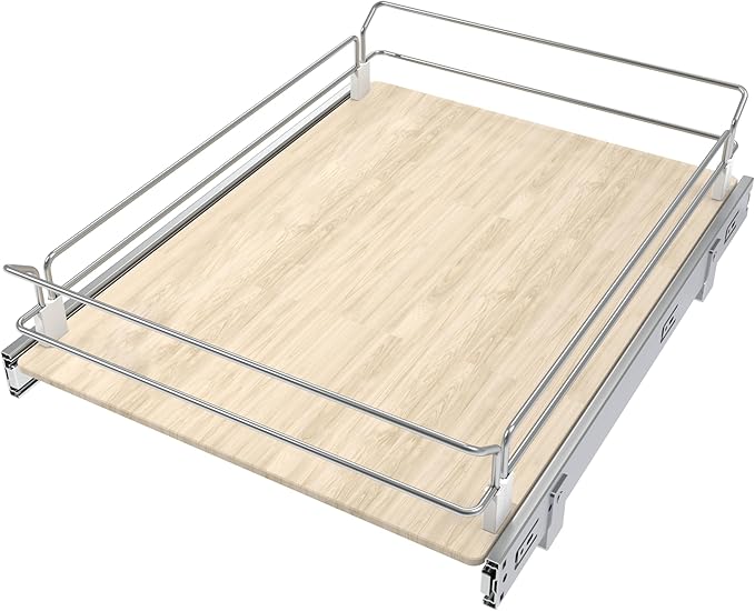 Pull Out Cabinet Organizer 18" W X 22" D, Slide Out Drawers For Kitchen Organizers and Storage, Pull Out Drawers For Cabinets Capacity Heavy Duty Caddy, Cabinet Shelves Wood Chrome, Pantry Storage