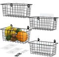 MaraFansie Hanging Kitchen Baskets Wire Storage Basket Adhesive and Screws Basket Over the Cabinet Door Organizer with Adhesive Strips and Screws Accessories, 2 Installations, 4 Pack, Black