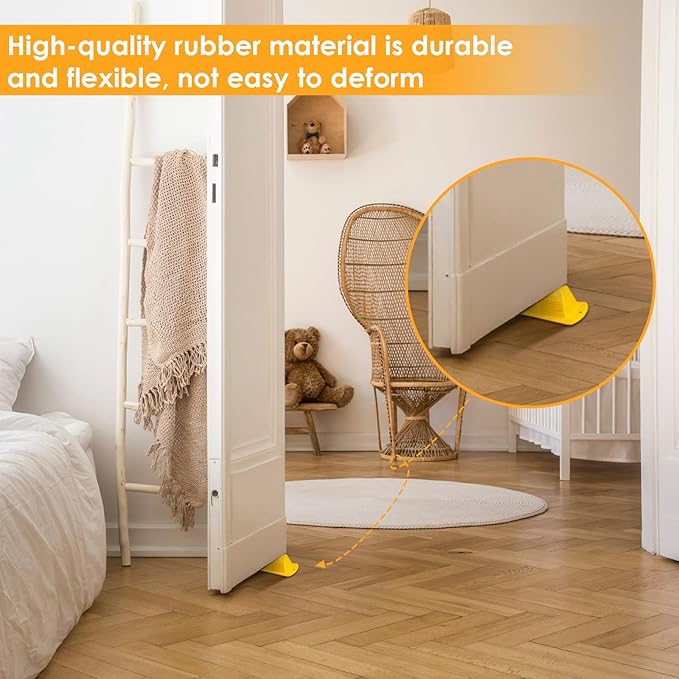 Frienda 8 Pcs Jumbo Door Stoppers Heavy Duty Door Stopper Tall up to 2inch Tall Wedge TPR Large Wedge Stackable Big Rubber Doorstop for Hotel Carpet Hardwood Concrete and Tile (Yellow)