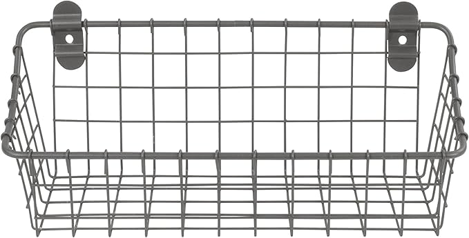 Spectrum Small Wire Wall Basket Industrial Gray Rustic Wall Bin, Vintage Wire Basket Wall Mount Organizer Wall Mount Hanging Wire Caddy, Modern Wire Basket for Versatile Wall Mount Storage