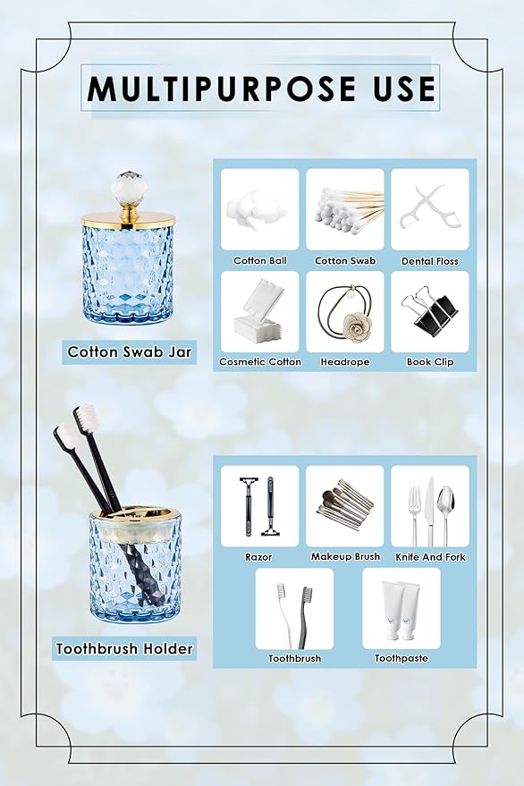 Blue Bathroom Accessories, 4Pcs Blue Bathroom Accessory Set Complete, Toothbrush Holder Set, Soap Dispenser, Qtip Holder, Tumbler, Perfect for Bathroom Decor and Vanity