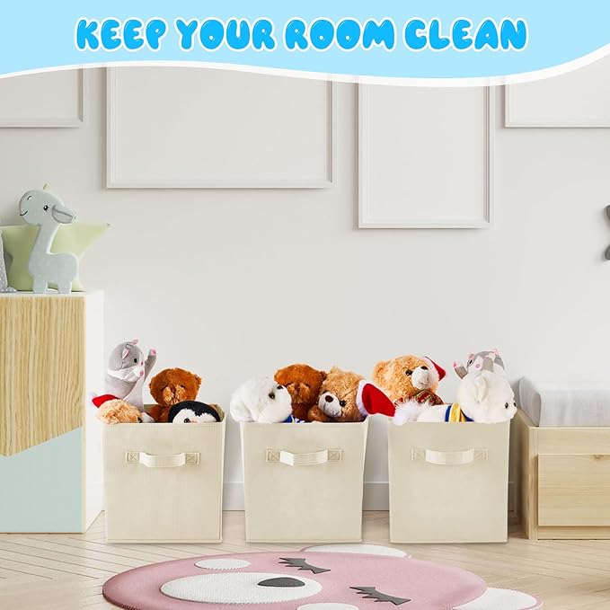 Yinder 12 Pcs Cube Storage Bin White 11'' Storage Bins for Playroom Decor Colorful Bins for Kids Foldable Baskets for Nursery Organizer Boxes Fabric Boxes