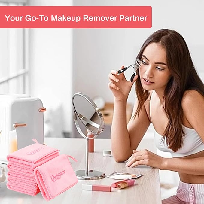 Microfiber Makeup Remover Cloth Face Towels Makeup Pads Soft Fingertip Face Wash Cloth Reusable Machine Washable High‑Absorbency Quick‑Dry Cleansing Facial Towels 12 × 12 in 6 Pack——Light Pink