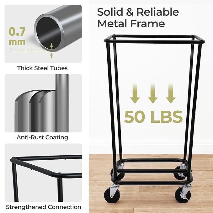 160L Laundry Hamper Sorter Extra Large, Heavy-Duty Laundry Basket with Wheels, Rolling Cart with Removable Bags, Laundry Cart for Hotel and Home, Black, 1-Section