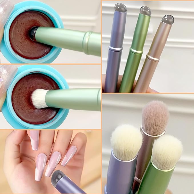 WOKOTO 3pcs Double Headed Nail Art Brushes Chrome Gold Blue Green Silicone Ombre Nail Brushes And Nail Dust Brushes For Nail Art Grandient Design Nail Ombre Brush For Acrylic Nails Painting Brush