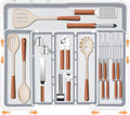 Homecor Large Utensil Organizer for Kitchen Drawer, Expandable Silverware Drawer Organizer Cooking Tray, Cutlery and Flatware Utensil Holder Kitchen Spatula Tools Storage with 3 Dividers, Grey