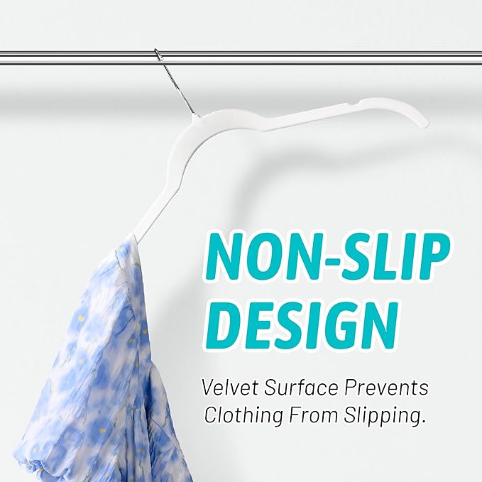 Sishynio Premium Velvet Shirt Hangers 50 Pack, Non-Slip 360° Swivel Hook Slim Felt Hanger, Space Saving Flocked Hangers for Tank Tops, Blouses, Strappy Dresses(White)