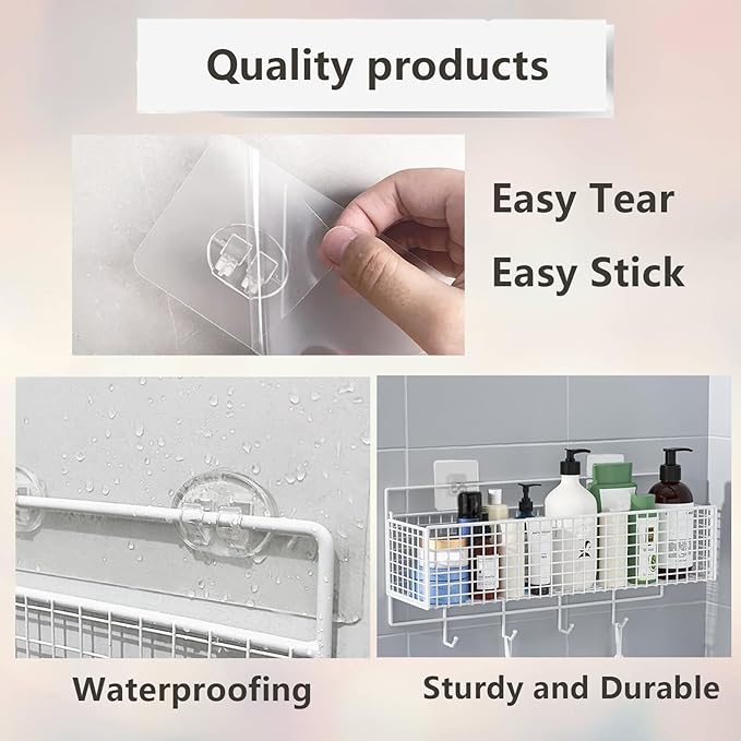 20 PCS Shower Caddy Replacement Hooks, Transparent Adhesive Pad, No-Trace Wall Stick for Corner Shelf, Bathroom & Kitchen Storage