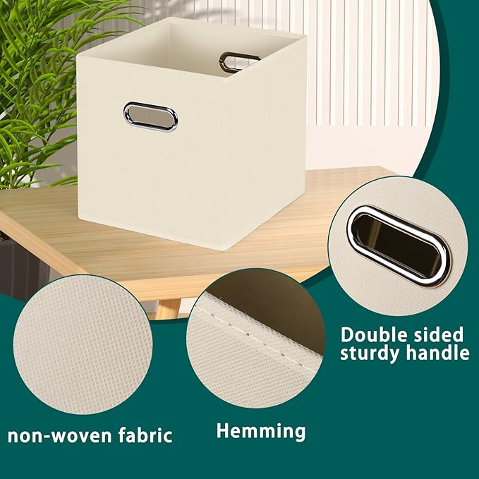 Foldable cube storage bins, Fabric Storage Box Cubes Organizer Baskets with Dual Handles for Home Organizer,Nursery,Shelves,Closet,Set of 12,(Creamy-White)