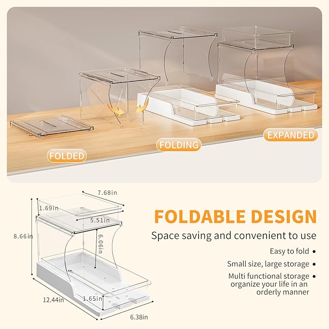 Pull Out 2 Tier Under Sink Organizer Clear Cabinet Organizer for Kitchen Bathroom Storage Rotating Pantry Rack for Spice Organization and Makeup Organizer for Drawer Durable Design 2 Pack