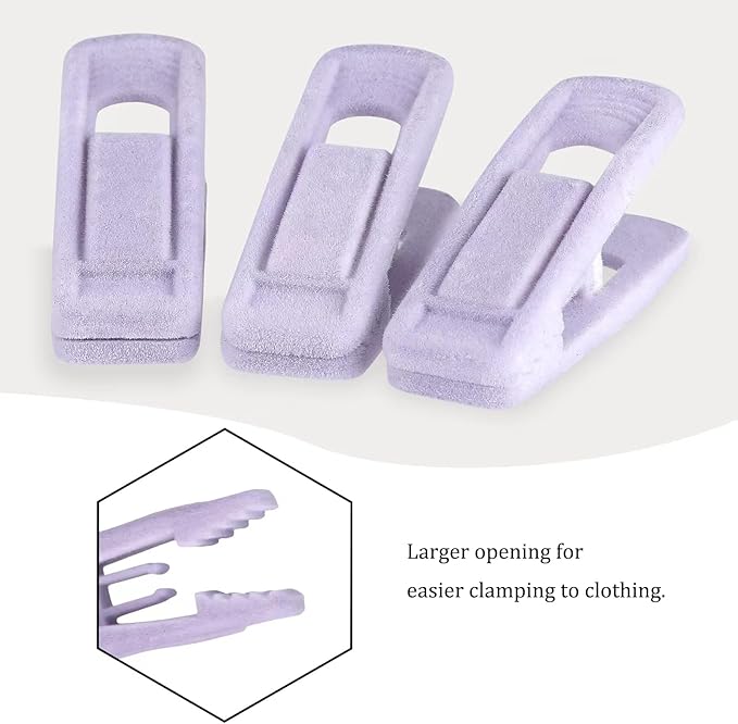 Tinfol Velvet Hanger Clips, 50Pcs Light Purple Strong Finger Flocked Clips, Large Opening Clip, Pants Velvet Clip for Thin Clothes Hangers