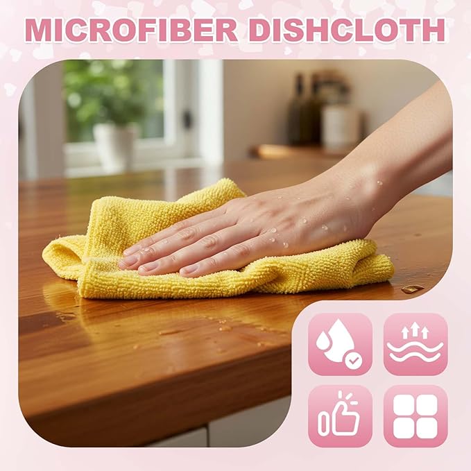 uxcell 5 Pcs Microfiber Cleaning Cloth, Kitchen Towels Reusable Microfiber Towels Highly Absorbent for Household Cleaning Supplies, Kitchen, Bathroom, Green(Square), 11.8" X11.8