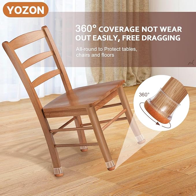 YOZON Chair Leg Floor Protectors for Hardwood Floors Felt Furniture Pads Silicone Caps 32 Pack Anti-Scratch Reduce Noise Clear Round Medium Fit 3/4" to 1-3/16" (19-30mm)