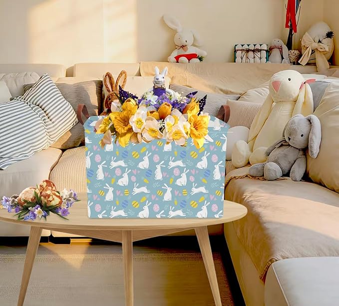 Rectangular Blue Easter Basket,Easter Gift Basket Empty,Pink Storage Basket with Handles,Kids Toys/Books Box,Room Decor(Blue Easter Basket)