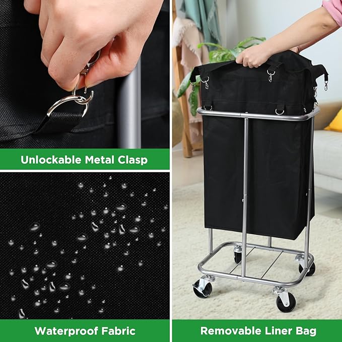 Laundry Basket with Wheels, Rolling Laundry Hamper with Removable Bag, 100L Laundry Sorter Cart, Tall Narrow Slim Clothes Hamper Organizer with Sturdy Metal Frame, Black+Silver