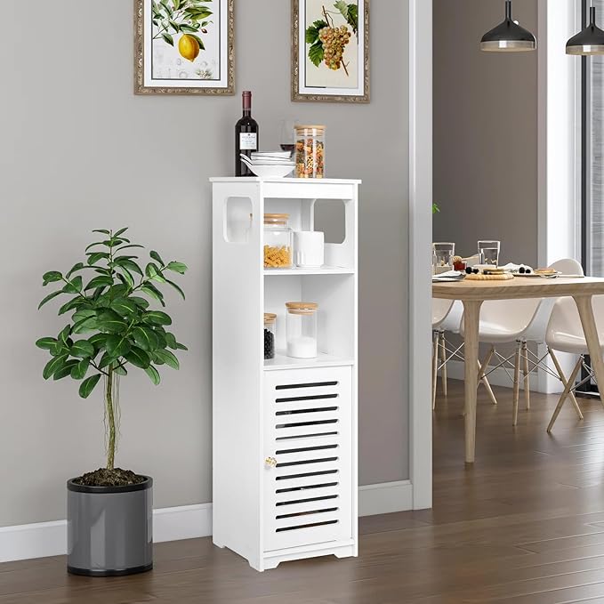 Small Bathroom Storage Cabinet, White Floor Standing Storage Cabinet Home Furniture Shelf,Suitable for Toilet Bedroom Kitchen Living Room
