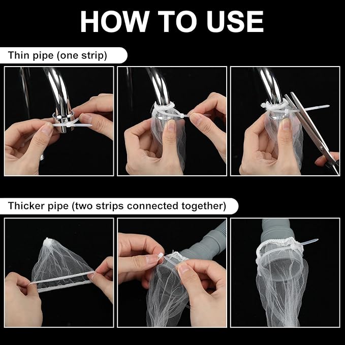 Yiyiring 100 Pieces Lint Traps for Washing Machine Hose Lint Traps Laundry Pet Dog Hair Catcher with 100 Pcs Cable Ties for Washer Machine Hose Sink Snare Drain Mesh Bag Filter Dryer