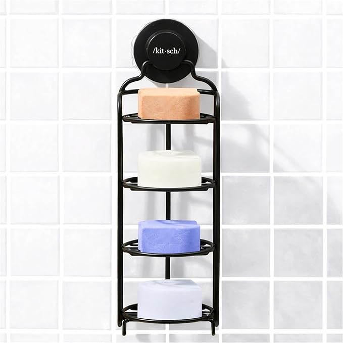 Kitsch Hanging Shower Caddy with Suction Cup – Self-Draining Bar Soap Holder & Shower Caddy for Shampoo Bars, Conditioner Bars & Soap – Rust Proof, Eco-Friendly, Wall Mount or Free-Standing Organizer