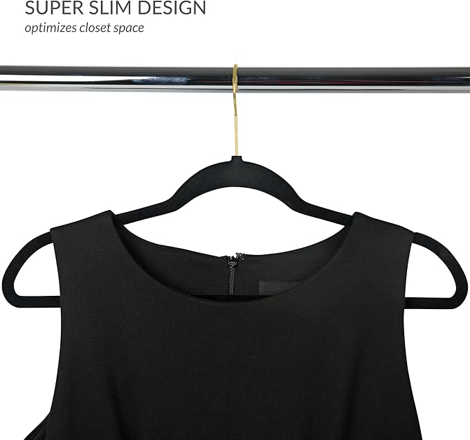 Simplify Slim Velvet Gold Hook Clothes Hangers 75 Pack | Non-Slip | Shirts | Suit | Pants | Dresses | Garments | Closet Storage & Organization | Durable | Black