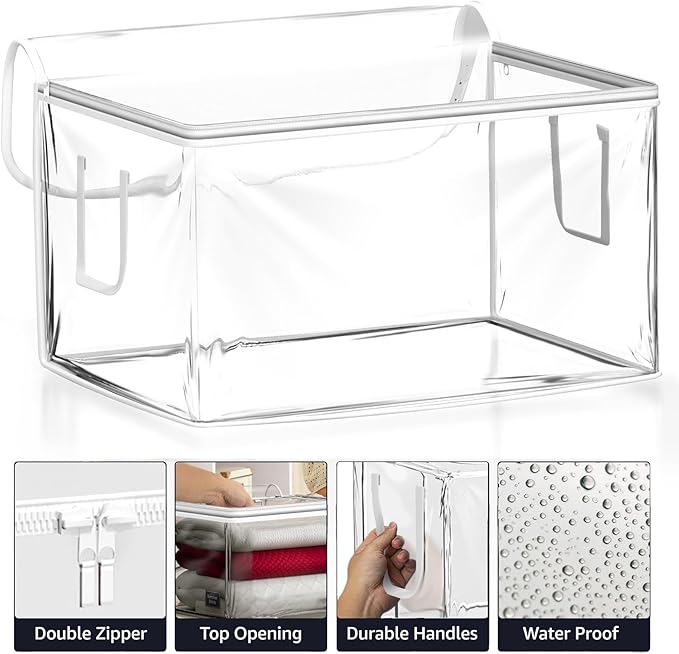 Sorbus clear Storage Bag - 90L Foldable Large Plastic Bags with Zipper & Carry Handles, Great for Clothes, Blankets, Closets, Bedrooms, and more (2 Pack)