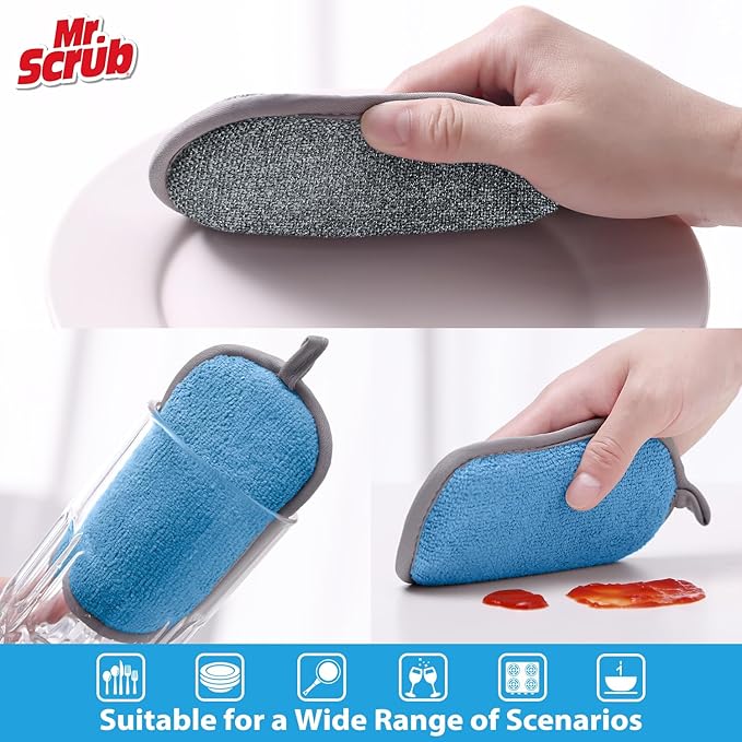 Sponges Kitchen Dish Sponge for Washing Dishes Cleaning Kitchen, All-Purpose, 3 Pack, Non Scratch, Rough Scrubbers Side for Non-Stick Cookware, Soft Microfiber Scrub Side for Dishes, Mr. Scrub
