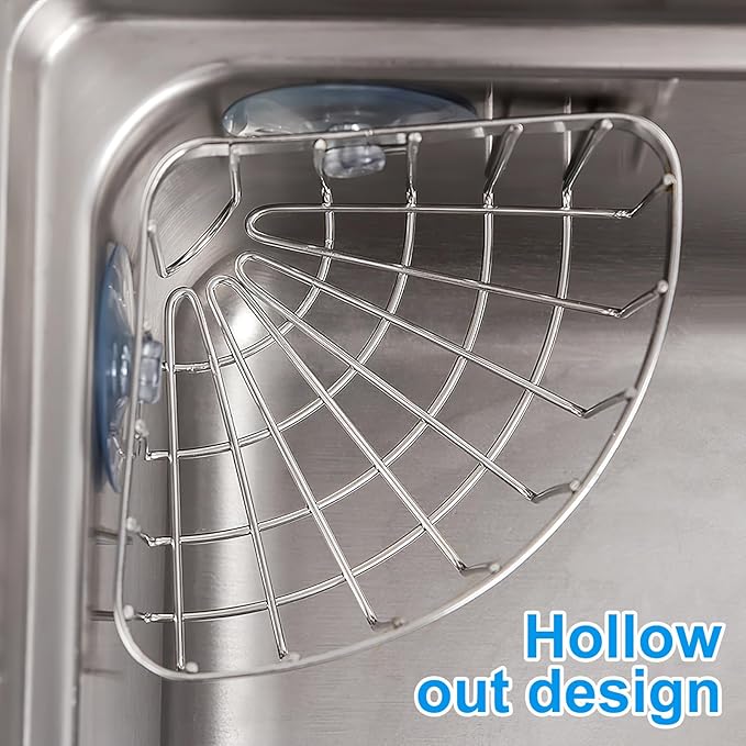 Veemoon Suction Corner Stainless Steel Caddy, Kitchen Sink Sponge Holders And Organizers No Drilling Corner Rack Movable Faucet Basket - Strong Adsorption - for Shower Bathroom Kitch, 6. 29x4. 52x3.