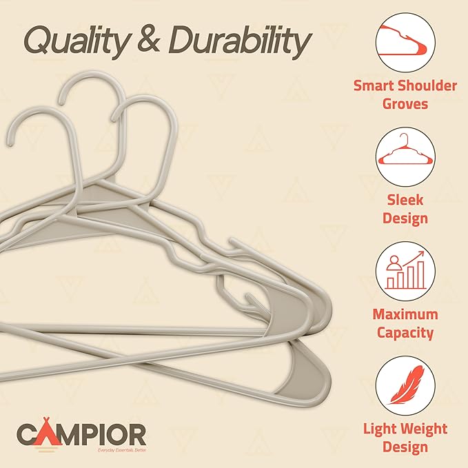 Plastic Clothes Hangers – Heavy Duty Hanger Set, for Organizing Clothes, Dresses, and Coat, Holds Up to 5 lbs, Space-Saving Hangers with Non-Slip Shoulder Grooves, Pack of 120, Ivory