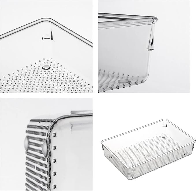 ihomecooker 3 Pack Clear Plastic Drawer Organizer Tray Cutlery Utensil Makeups Drawer Silverware Organizers 12" X 6"&12＂X3＂(9Pack)