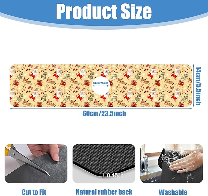 Chrismas Sink Splash Guard Faucet Mat Cute Christmas Absorbent Fast Drying Mat Sink Gadgets Splash Guard Behind Faucet Drip Catcher for Kitchen Bathroom 23.5"X5.5"
