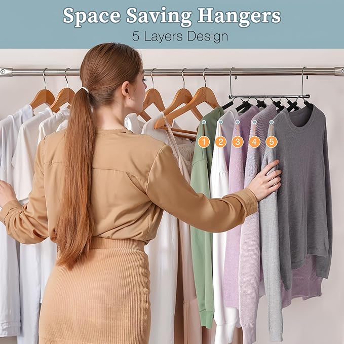 Clothes Hangers Space Saving Shirt Organizer, Non Slip Multi Shirt Hangers for Closet with Foam Padded Closet Organizers and Storage for Sweater Hoodie Blouse Coat Dress Short Black 2 Pack
