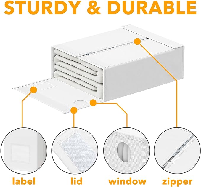 SpaceAid 2 Pack Bed Sheet Organizers and Storage, Foldable Sheet Organizer for Linen Closet, Sheets Set Folder Keeper with Window XL (Queen & King Size) Organizing Bedding Container, White