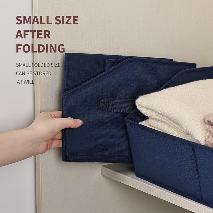 Closet Baskets for Shelves Trapezoid - Decorative Storage Baskets with Handle, Closet Bins for Organization, Shelf Storage Bins for Clothes, Books, Home, Office, 3 Pack, Navy Blue