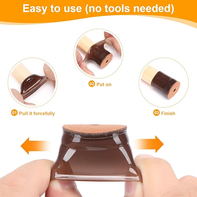 CHUNZEXI 16 Pack Extra Small Chair Leg Floor Protectors for Hardwood Floors, Silicone Felt Covers Pads Caps, Protect Wood Furniture Feet Floors Noise Reduce and Scratch (Universal X-Small & Brown)
