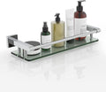 SFGSOWOR Glass Shelves for Wall, Chrome Stainless Steel & Tempered Glass Glass Shelf for Bathroom, Shelf Sink Over Toilet Bathroom Organizer (16-inch, Polished)