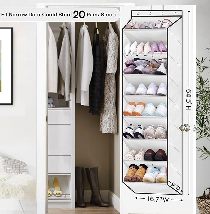 SLEEPING LAMB Over The Door Shoe Organizer for Closet, Kids Sneaker Storage for Hanging Shoe Rack for Door with Large Deep Pockets for Toddler, Girl, Baby Room Decor, White