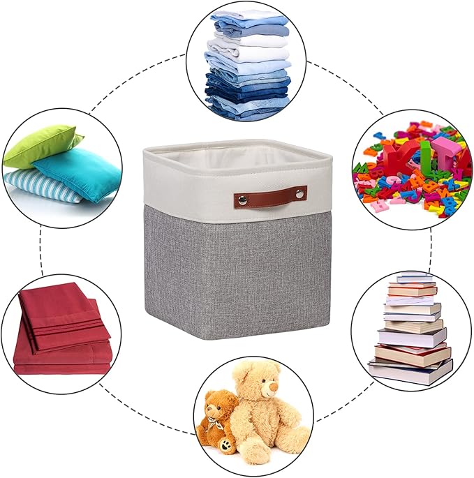 Kntiwiwo Fabric Storage Cubes 10.5”x10.5”x11” Cube Storage Bins for Closet Organizers and Storage Shelves Foldable Storage Bin with Handles, Set of 6, Grey