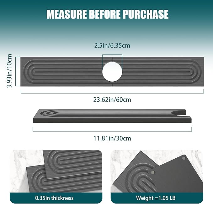 Stone Sink Mat for Kitchen - Water Absorbent Stone Tray, Quick Dry Faucet Mat, Kitchen Sink Splash Guard,Sink Mat & Base Faucet Mat for Counter Protection[Grey, 23.6"x4"]