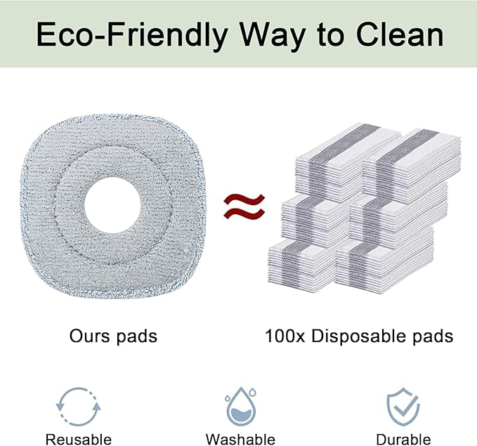 True & Tidy® 8-Pack 9 inch Extra Thick Microfiber Pad Refill for SPIN-800 TrueClean Mop & Bucket Square, Compatible with M16 and Most Square Spin Mop and Bucket, Machine Washable up to 100x