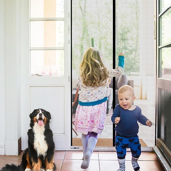 WochiTV Gray Magnetic Screen Door Fits Door Size 70" x 96", Screen Size 72" x 98", Mesh Net Curtain with Magnet Keep Fresh Air in